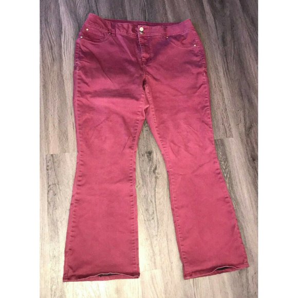IMAN Denim - Iman Maroon False Pocket Zip Up Size 16W Boot Cut